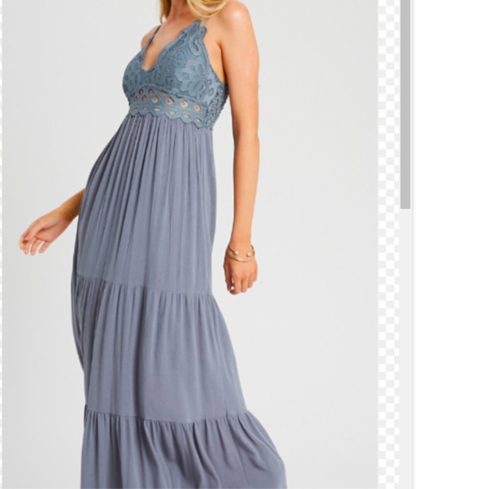 Wishlist Apparel Lacey Top Maxi Dress‎ in Gray Blue Size: L
